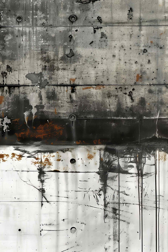 Black and white wall with rust stains