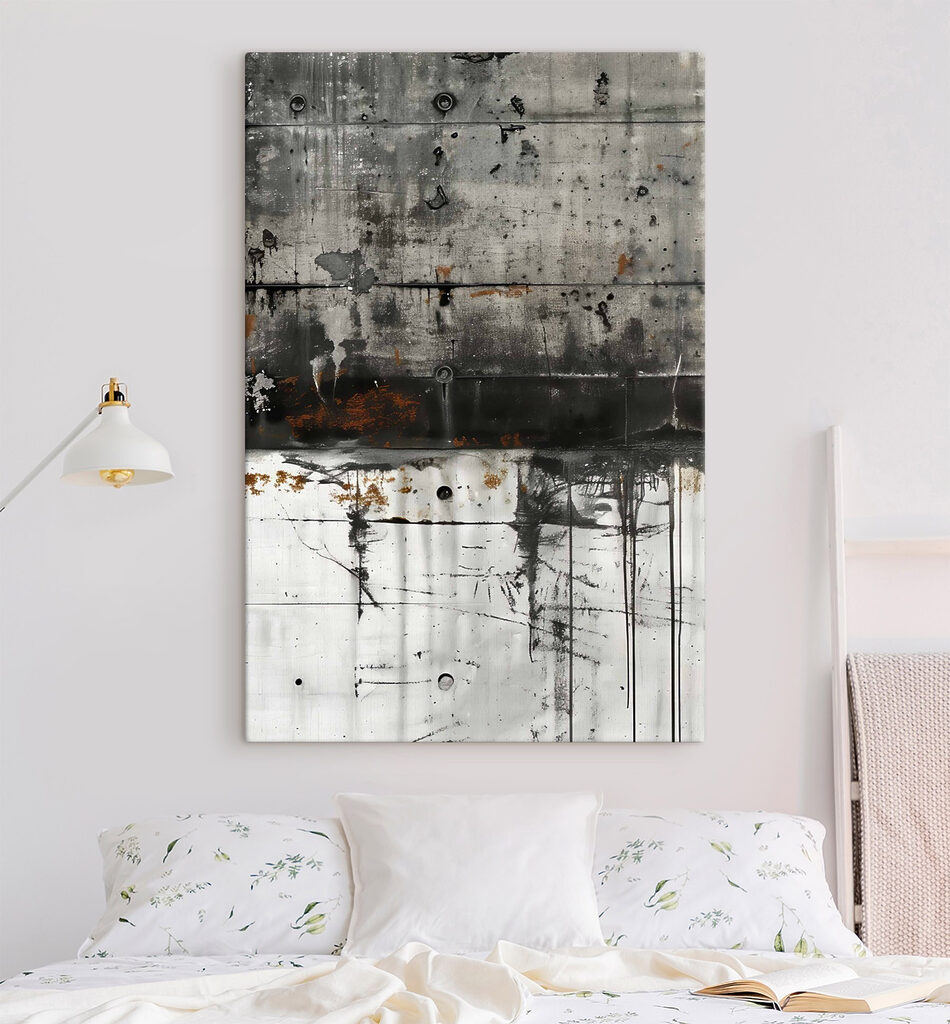 Black and white wall with rust stains