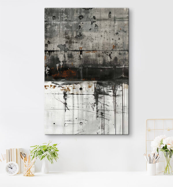 Black and white wall with rust stains