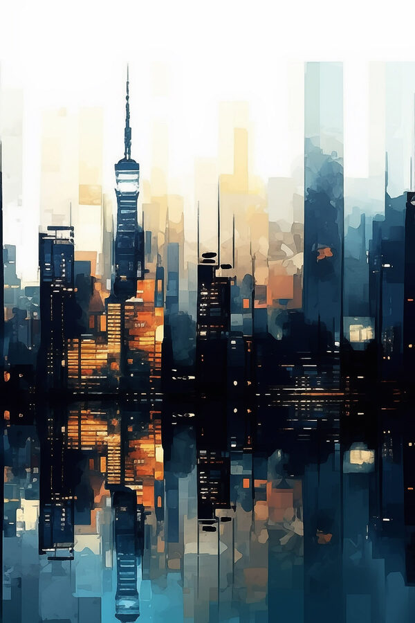 City skyline with a reflection of water City skyline with a reflection of water