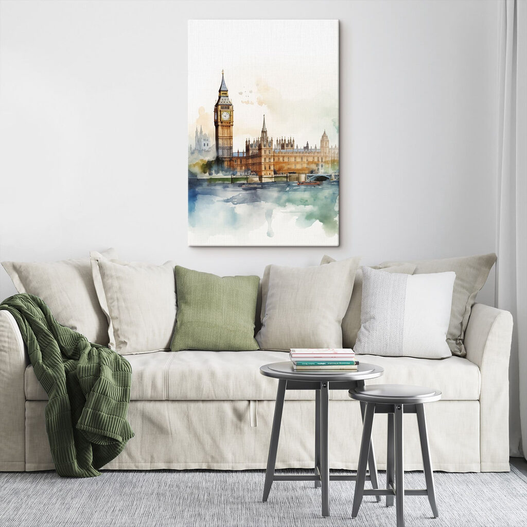 Aquarell eines Gebäudes mit einem Uhrturm