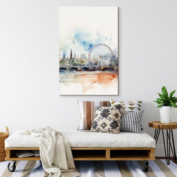 Wandbilder Wandbilder Aquarell einer Stadt mit einem Riesenrad und einer Brücke (Artikelnummer: s47681)