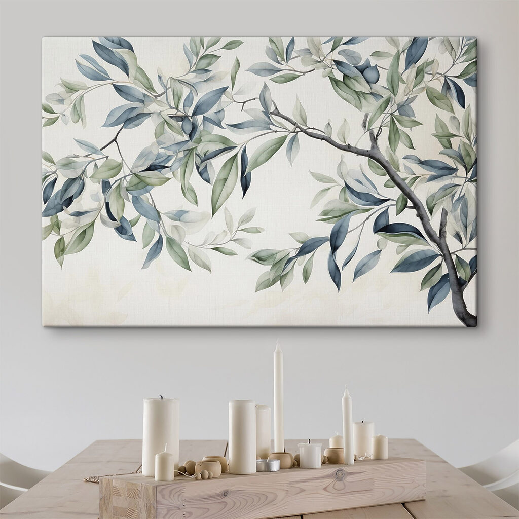 Painting of a tree branch with leaves Painting of a tree branch with leaves
