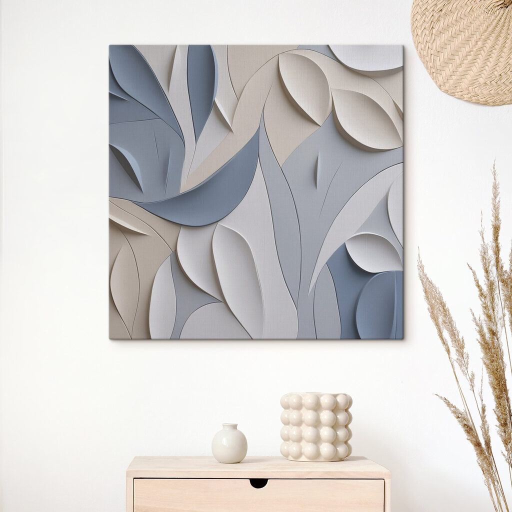 Wall with white and blue leaves