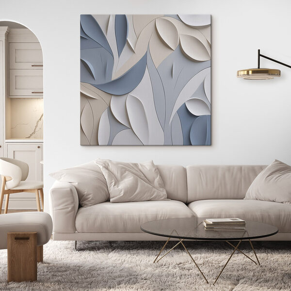 Wall with white and blue leaves