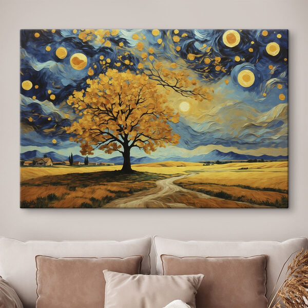 Painting of a tree in a field Painting of a tree in a field