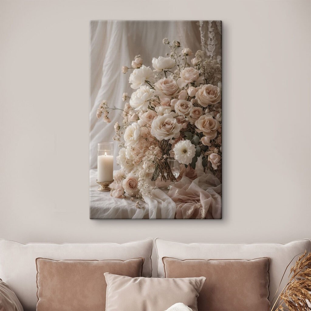 Vase of flowers and a candle Vase of flowers and a candle