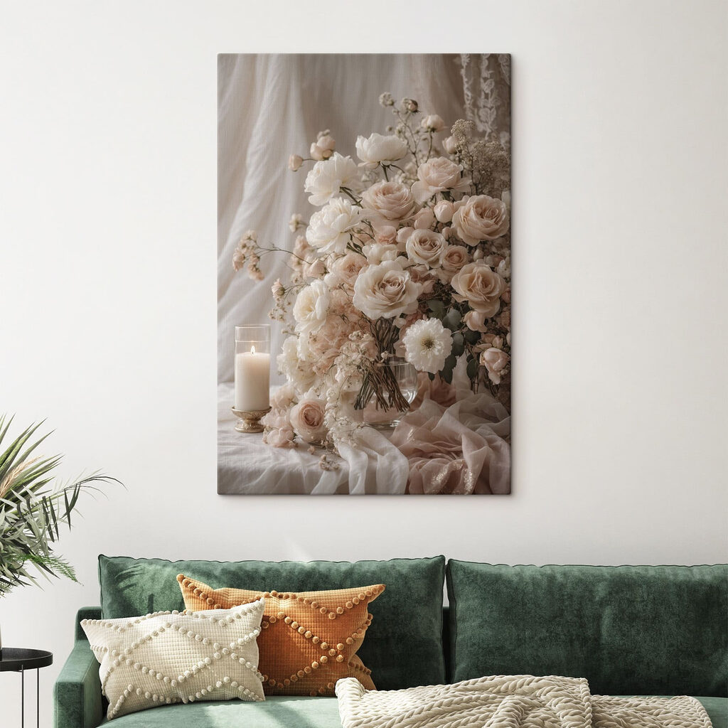 Vase of flowers and a candle Vase of flowers and a candle