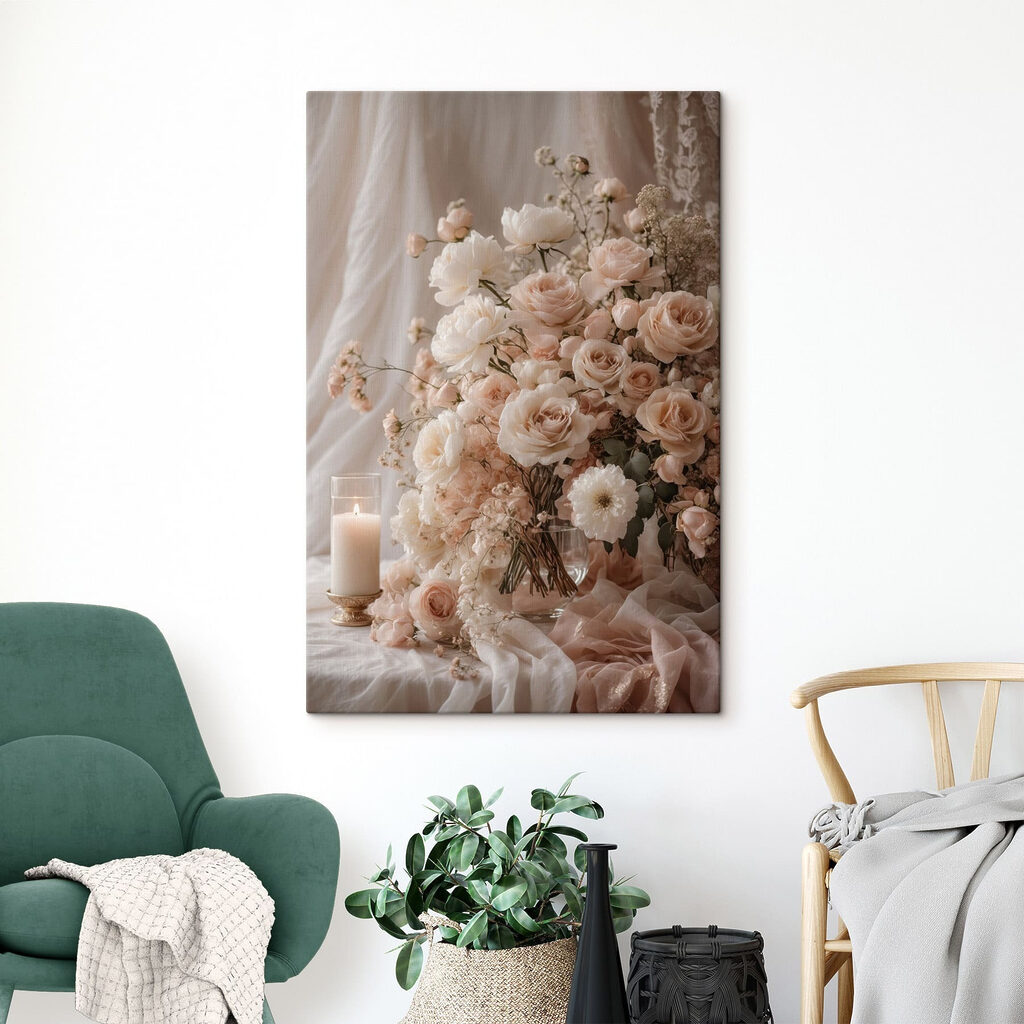 Vase of flowers and a candle Vase of flowers and a candle