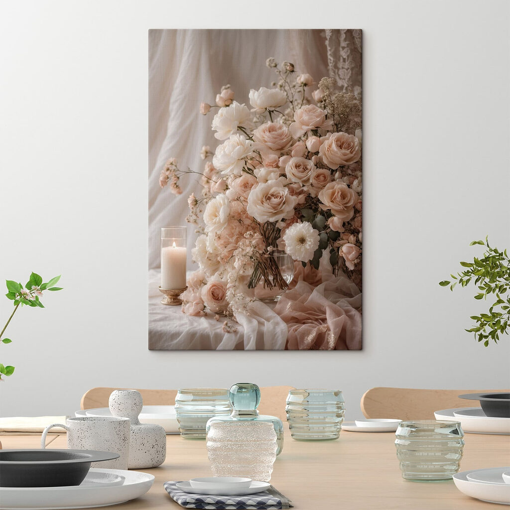 Vase of flowers and a candle Vase of flowers and a candle