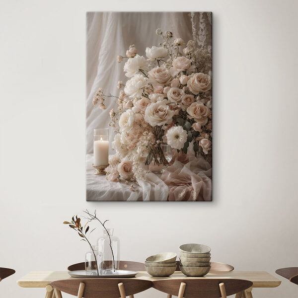 Vase of flowers and a candle Vase of flowers and a candle