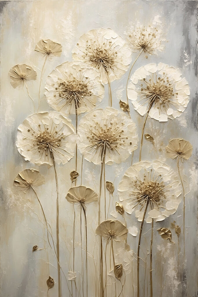 Painting of flowers on a grey surface