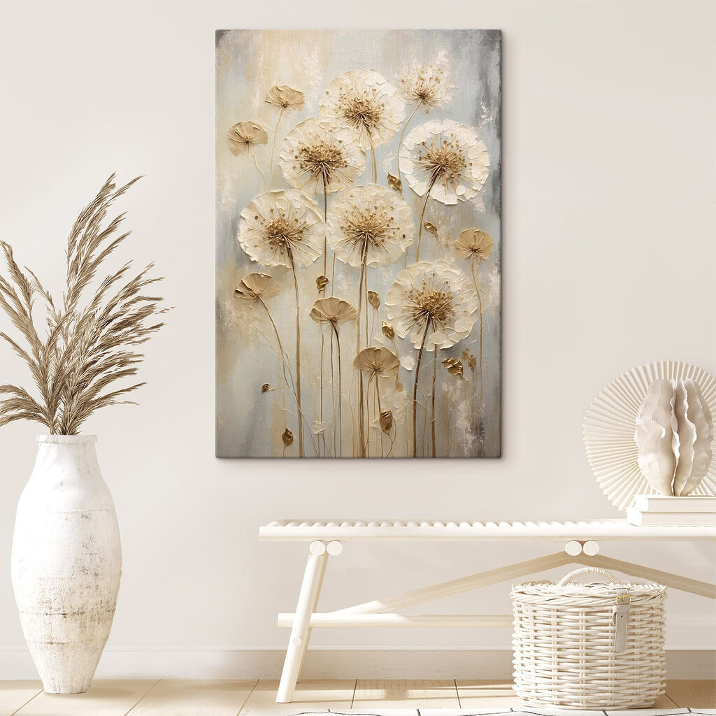 Painting of flowers on a grey surface