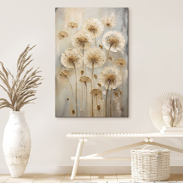 Painting of flowers on a grey surface