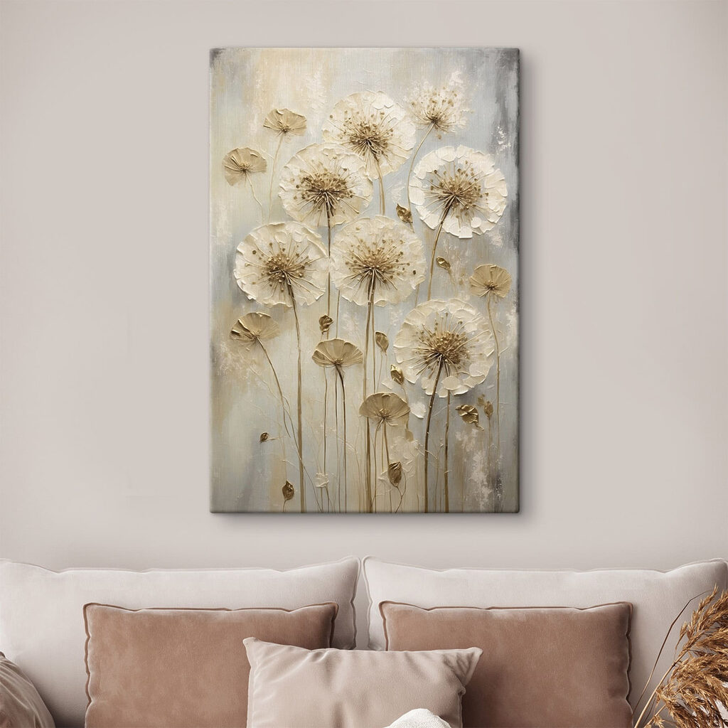 Painting of flowers on a grey surface