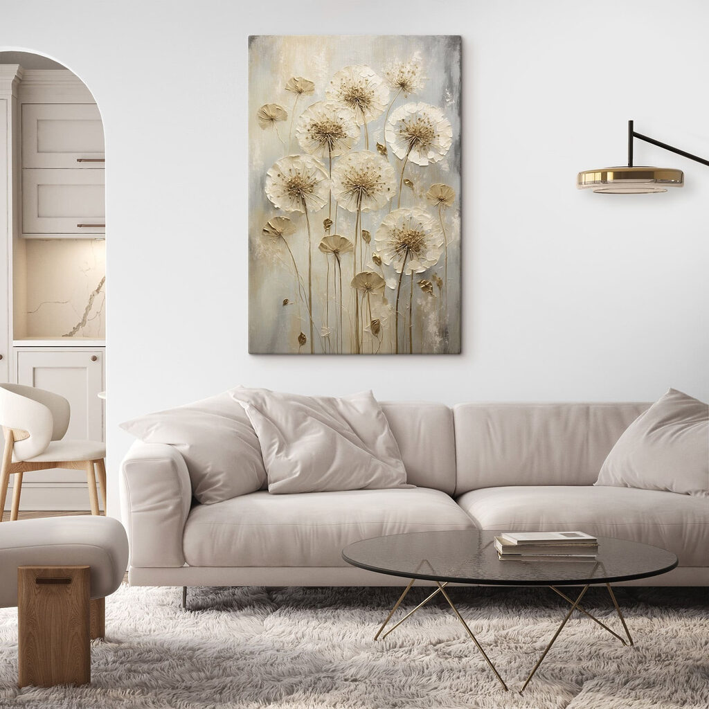 Painting of flowers on a grey surface