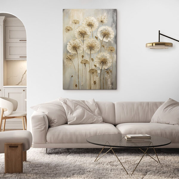 Painting of flowers on a grey surface