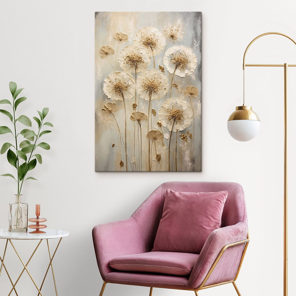 Painting of flowers on a grey surface