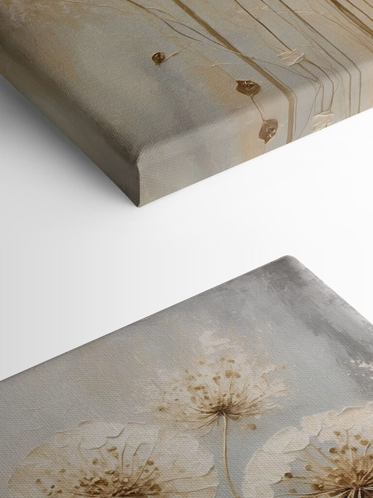 Painting of flowers on a grey surface