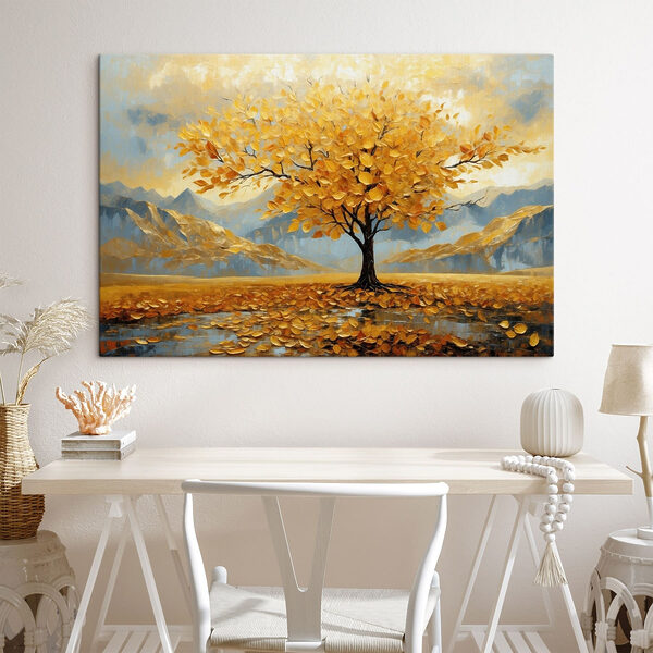 Tree with yellow leaves in a field