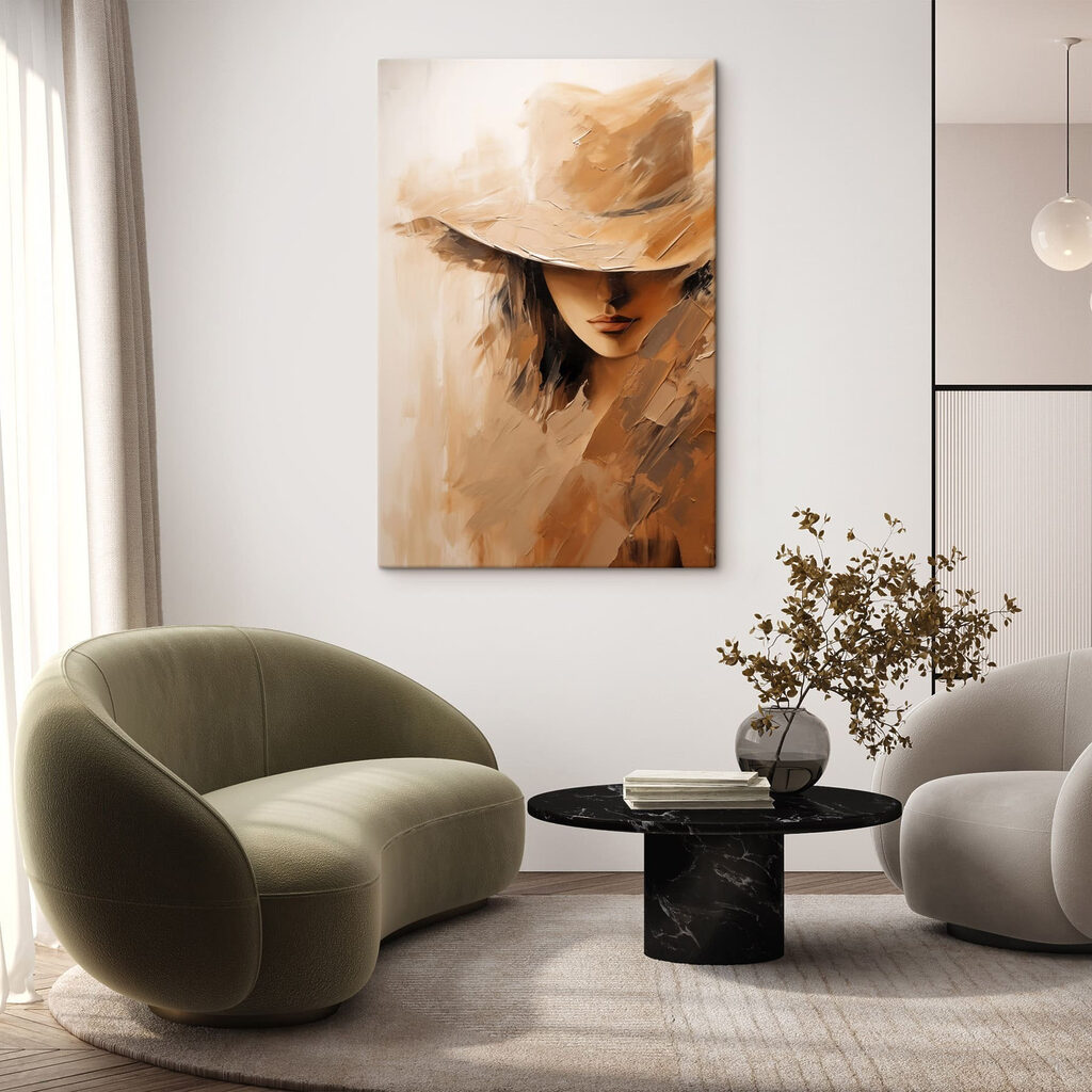 Painting of a woman's face with a hat