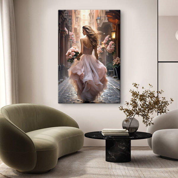 Woman in a dress holding flowers Woman in a dress holding flowers