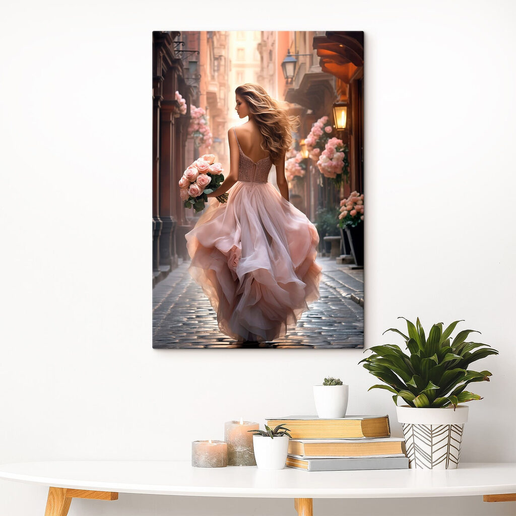 Woman in a dress holding flowers Woman in a dress holding flowers