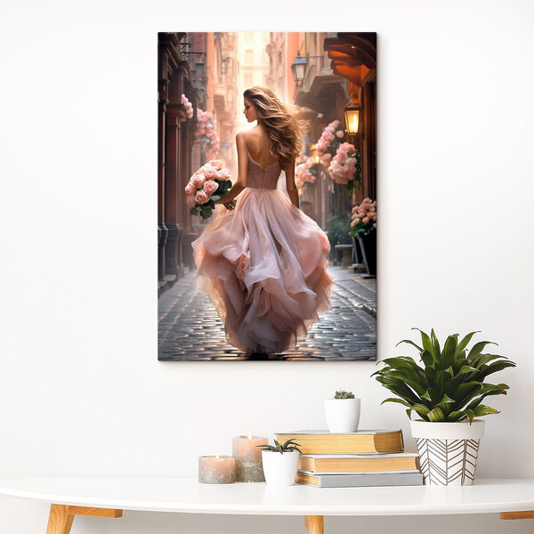 Woman in a dress holding flowers Woman in a dress holding flowers