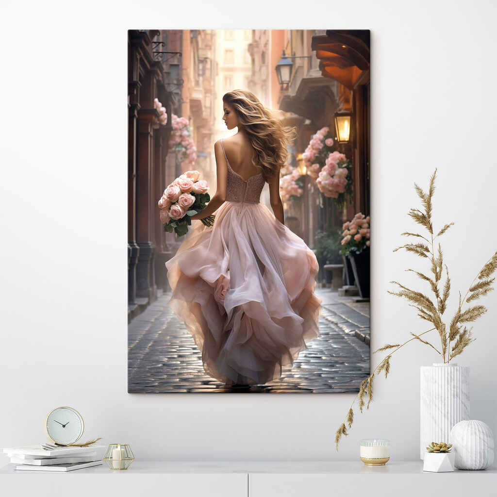 Woman in a dress holding flowers Woman in a dress holding flowers