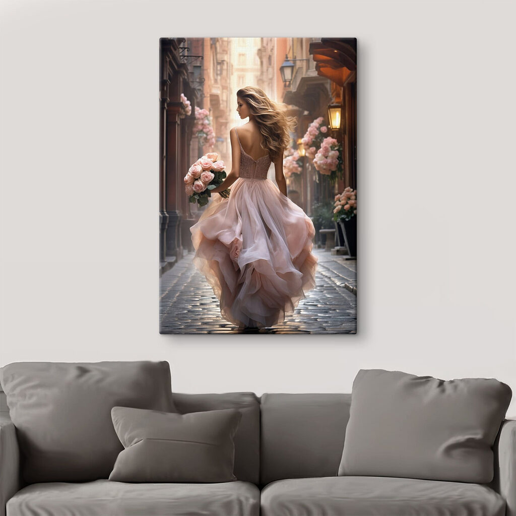 Woman in a dress holding flowers Woman in a dress holding flowers
