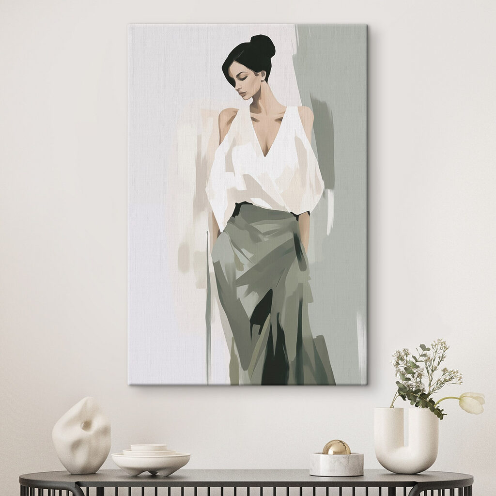 Woman in a white shirt and green skirt