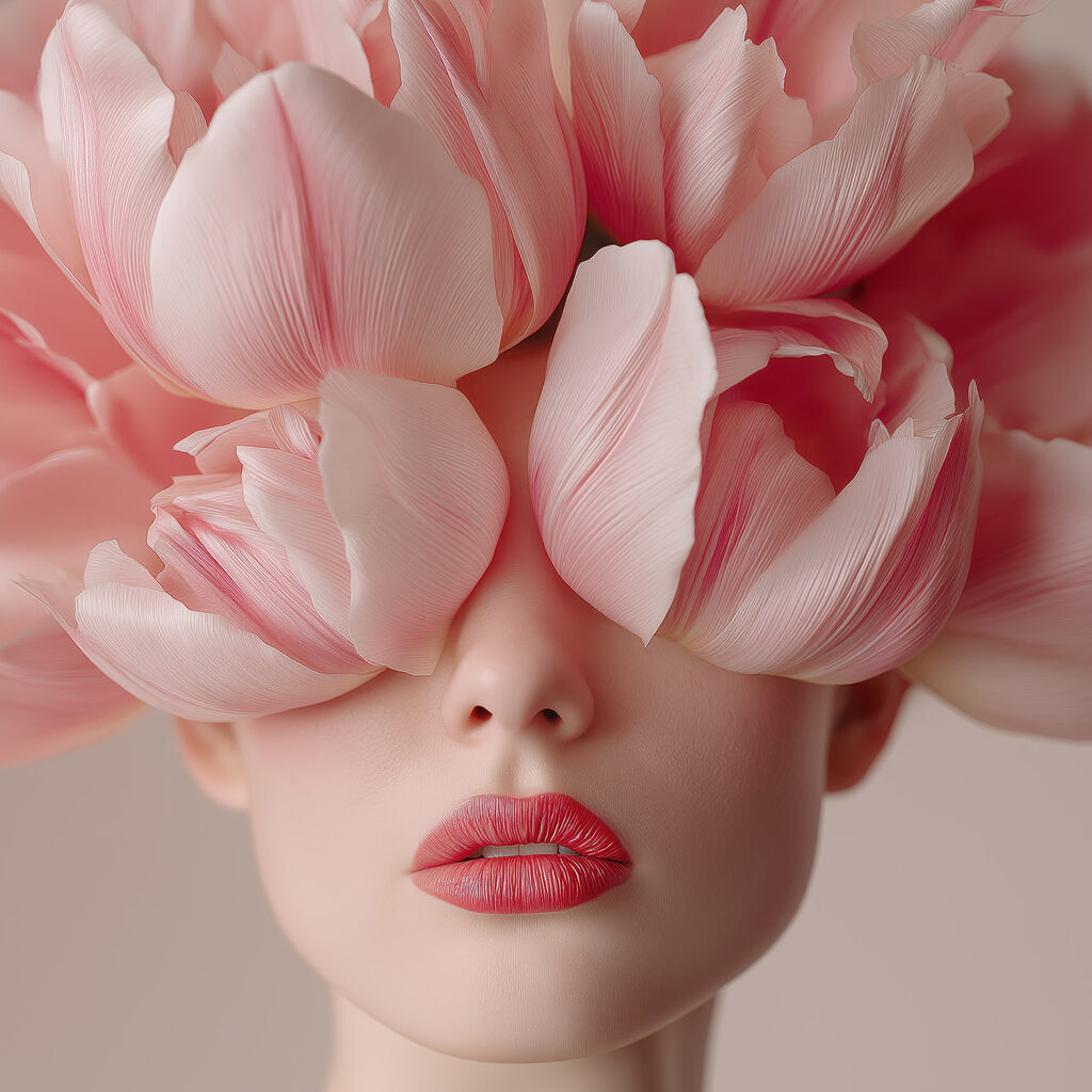 Woman with pink flowers on her head