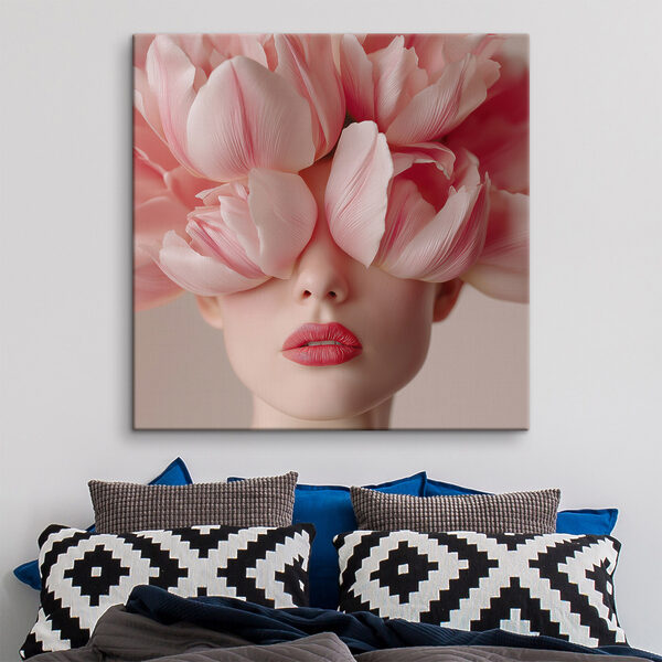 Woman with pink flowers on her head