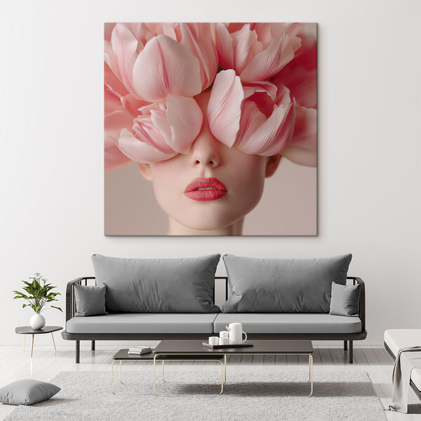 Woman with pink flowers on her head