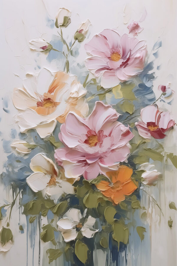Painting of flowers on a white surface Painting of flowers on a white surface