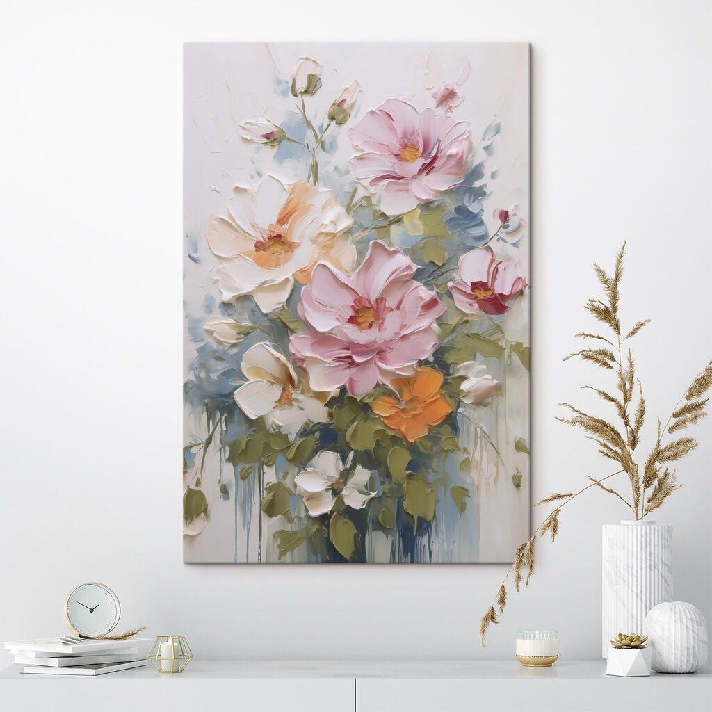 Painting of flowers on a white surface Painting of flowers on a white surface