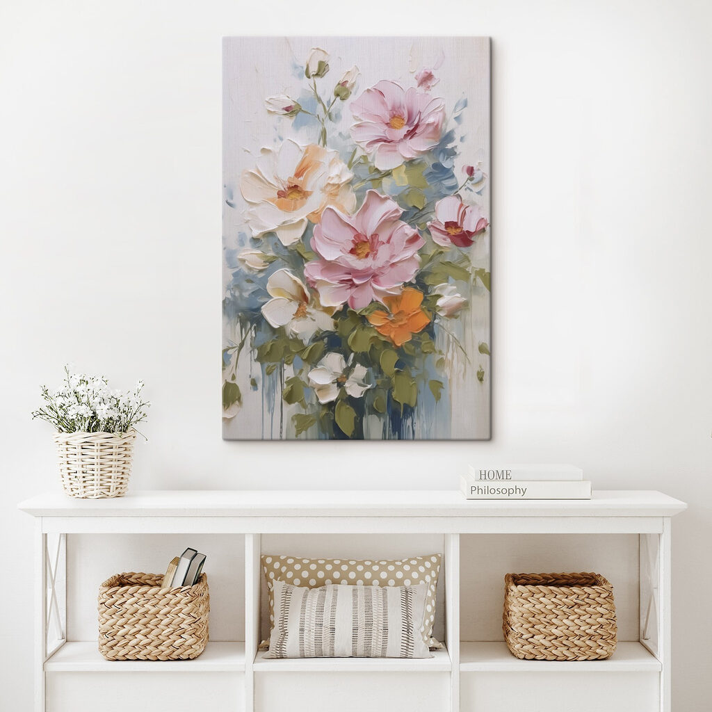 Painting of flowers on a white surface Painting of flowers on a white surface