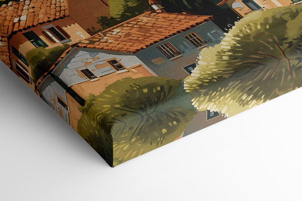 Group of houses with trees and hills in the background Group of houses with trees and hills in the background