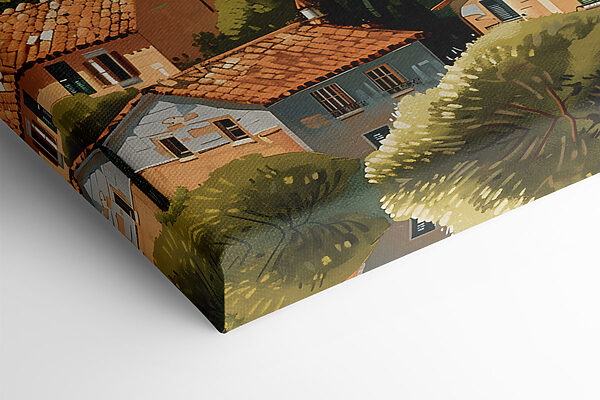 Group of houses with trees and hills in the background Group of houses with trees and hills in the background