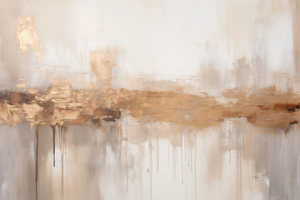 Painting of a white wall with brown paint dripping down