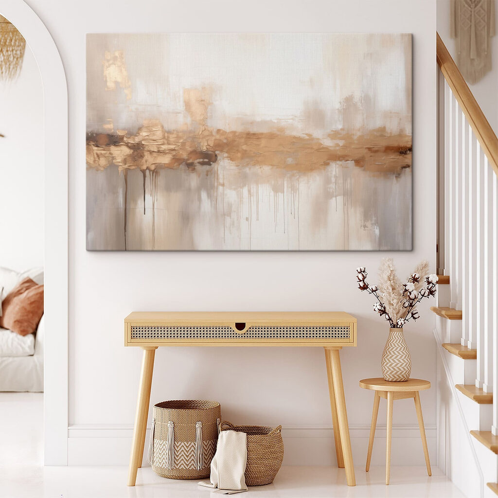 Painting of a white wall with brown paint dripping down