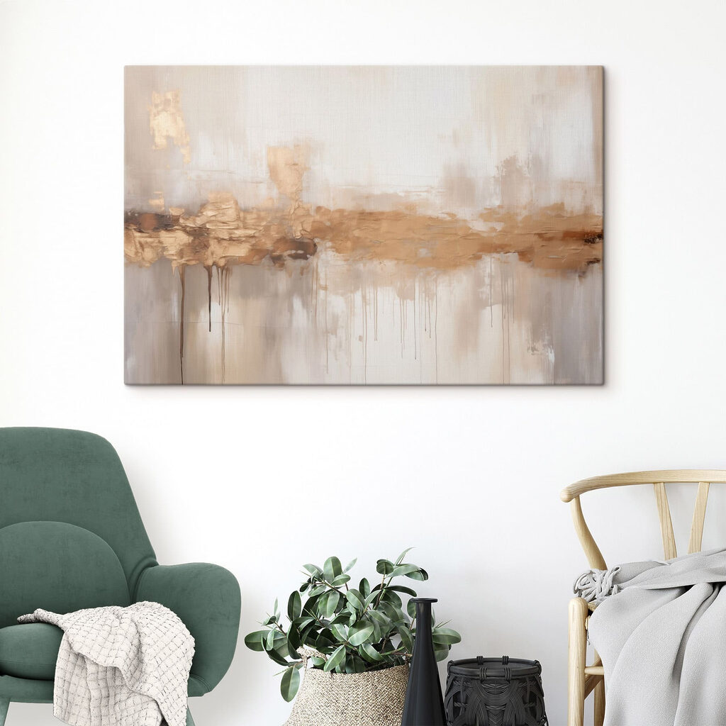 Painting of a white wall with brown paint dripping down