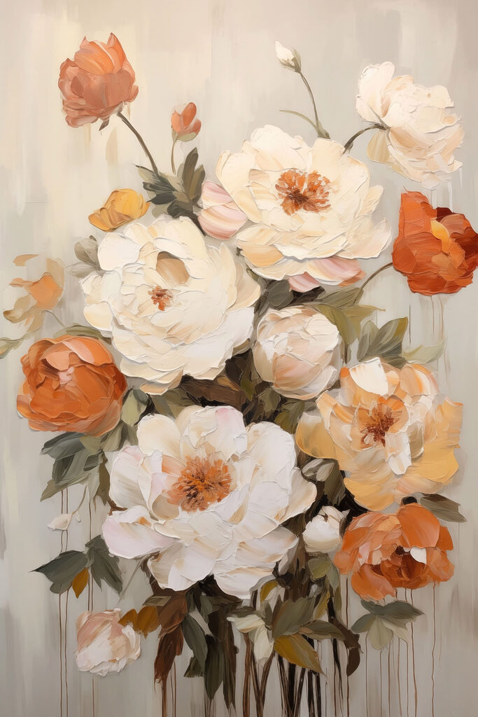 Painting of flowers on a white surface Painting of flowers on a white surface