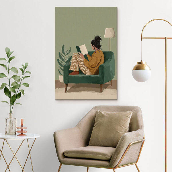 Woman reading a book in a chair