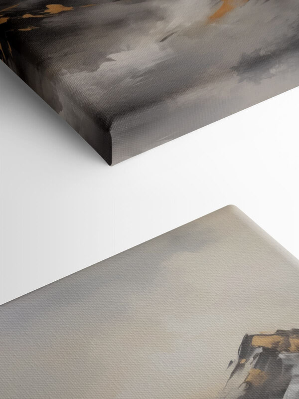 Painting of mountains with clouds