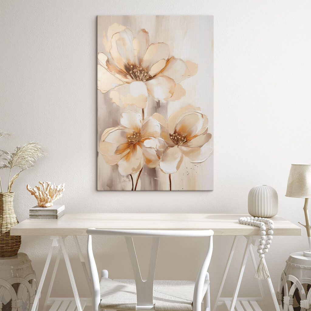Painting of flowers on a white surface