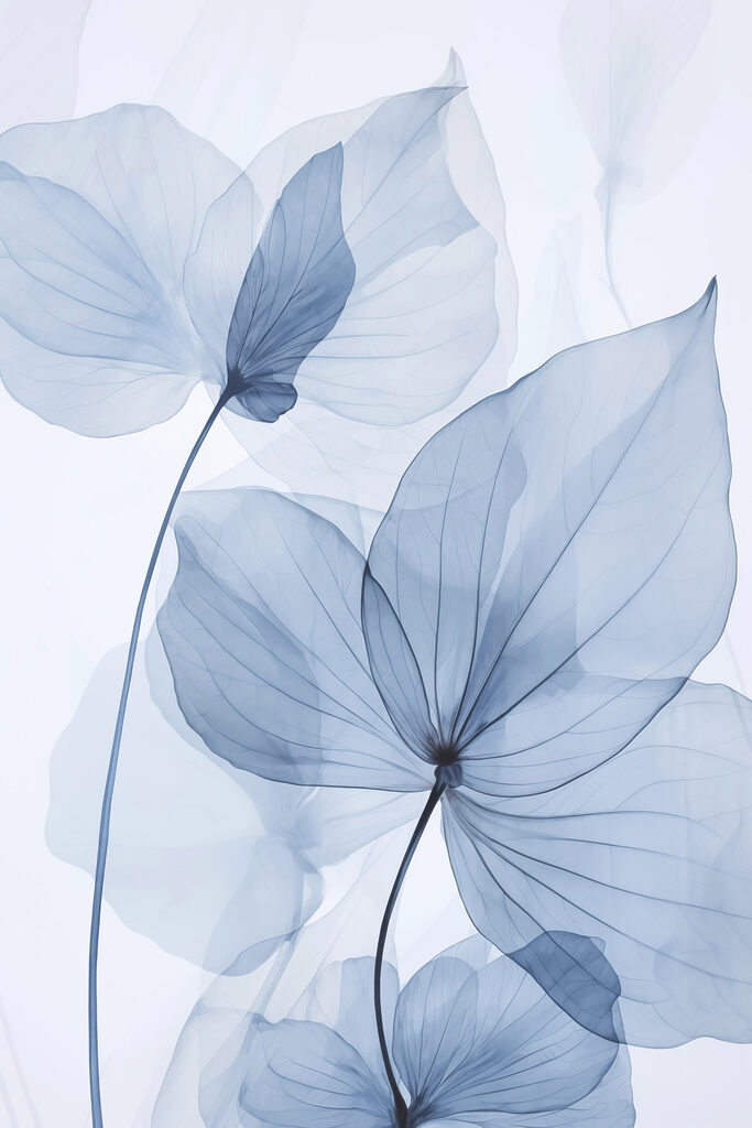 Delicate blue leaves on white backdrop