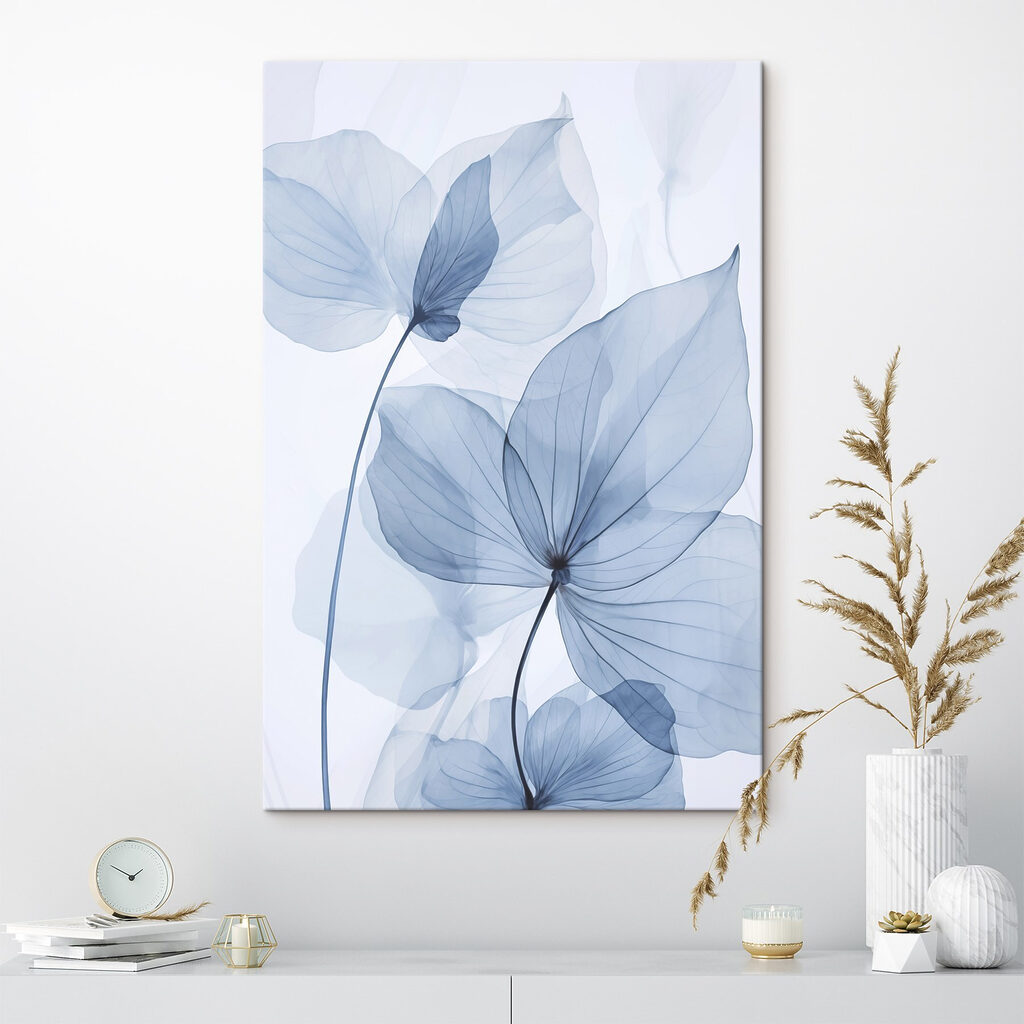 Delicate blue leaves on white backdrop