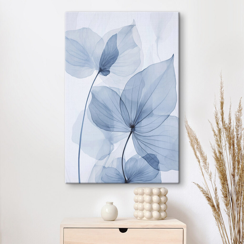 Delicate blue leaves on white backdrop
