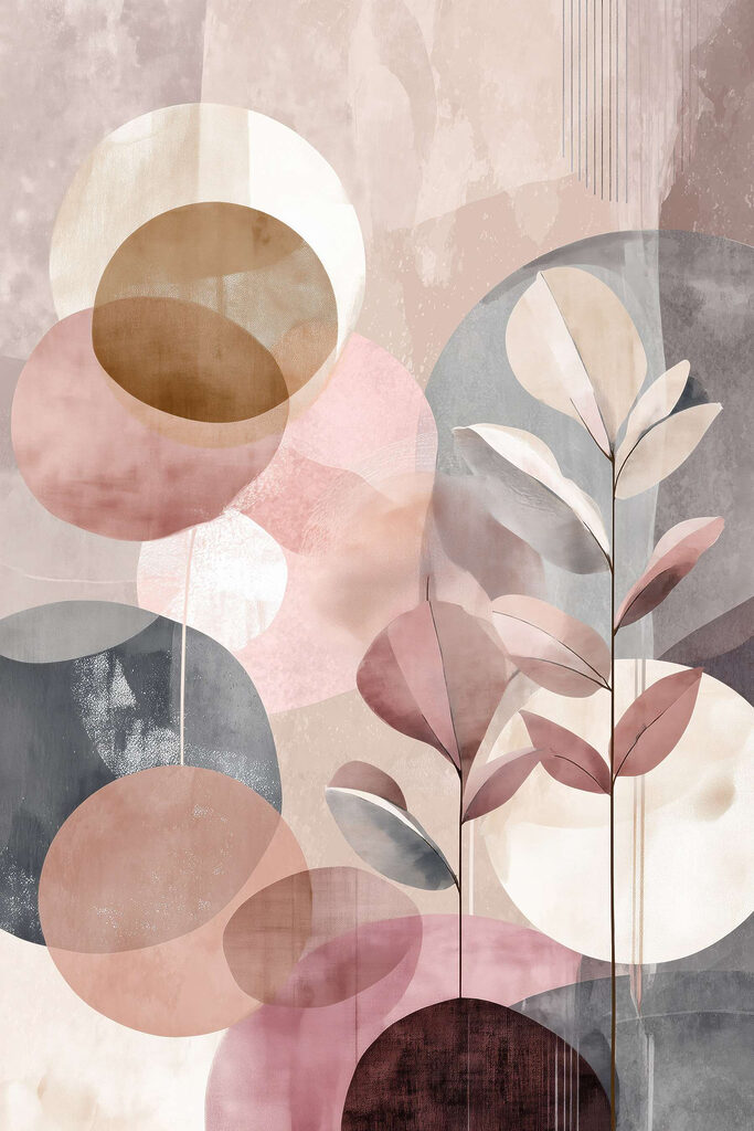 Painting of a plant with leaves and circles